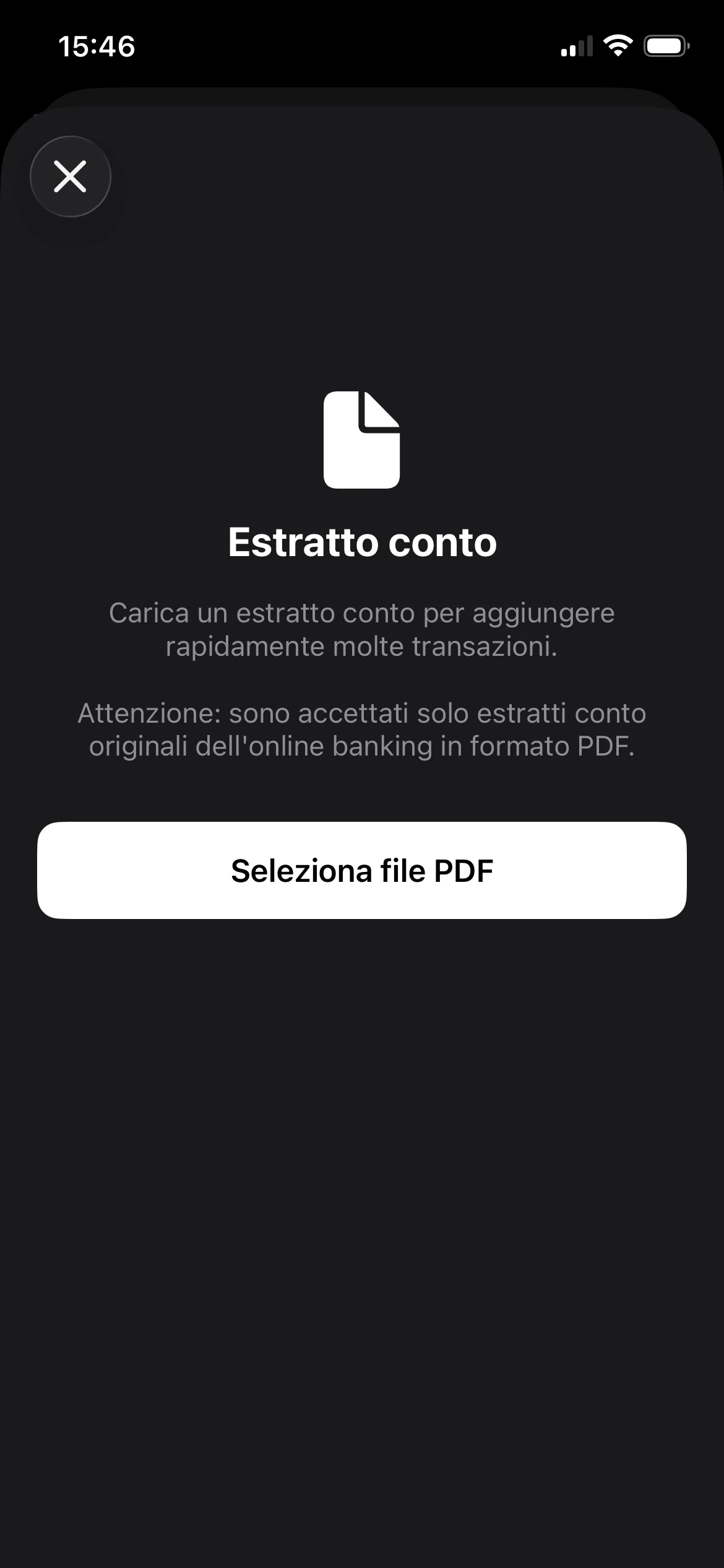 importa estratto conto PDF