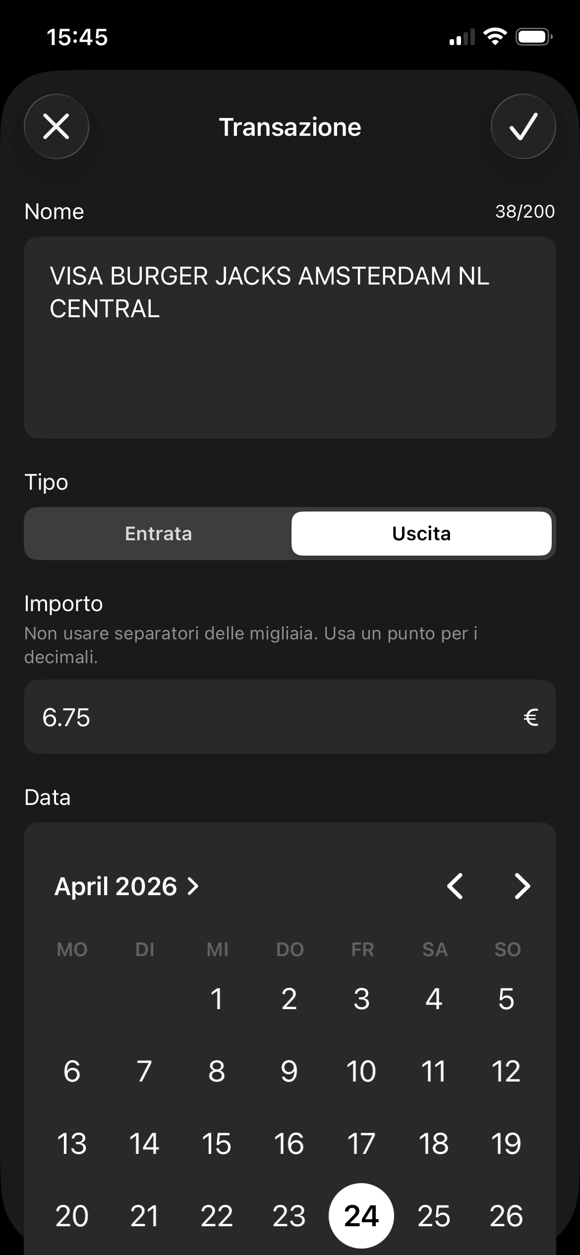 modifica transazione