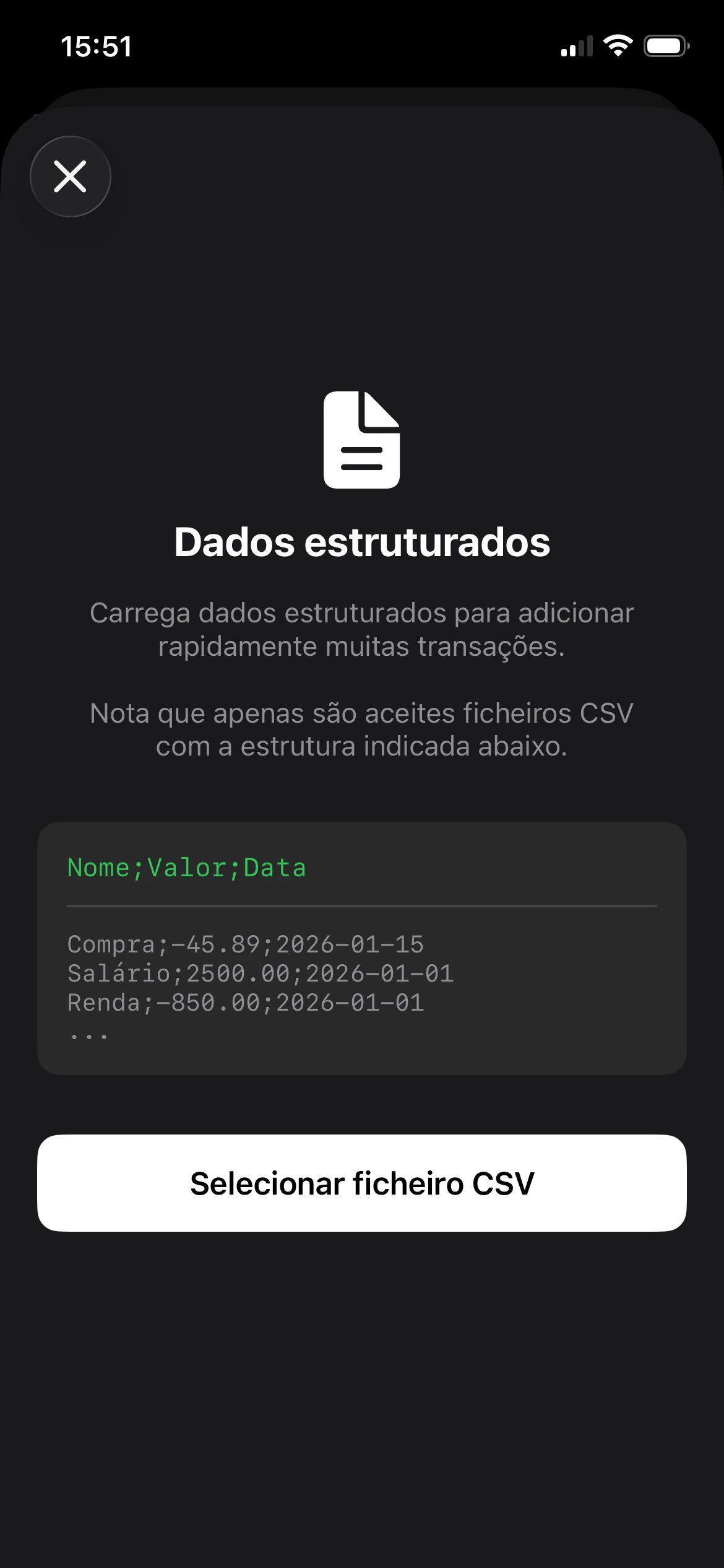 importar ficheiro CSV
